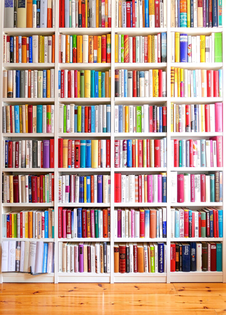 Library with many colourful books