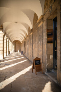 the stone cloister at Queen's