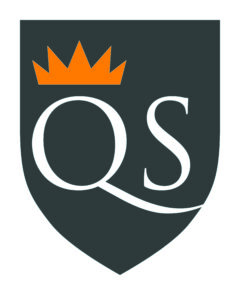 The letters Q and S on the coat of arms with a crown on top of the Q