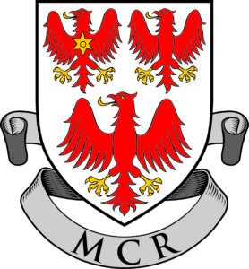 College coat of arms with MCR written underneath