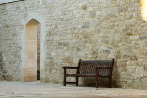 bench outside the auditorium