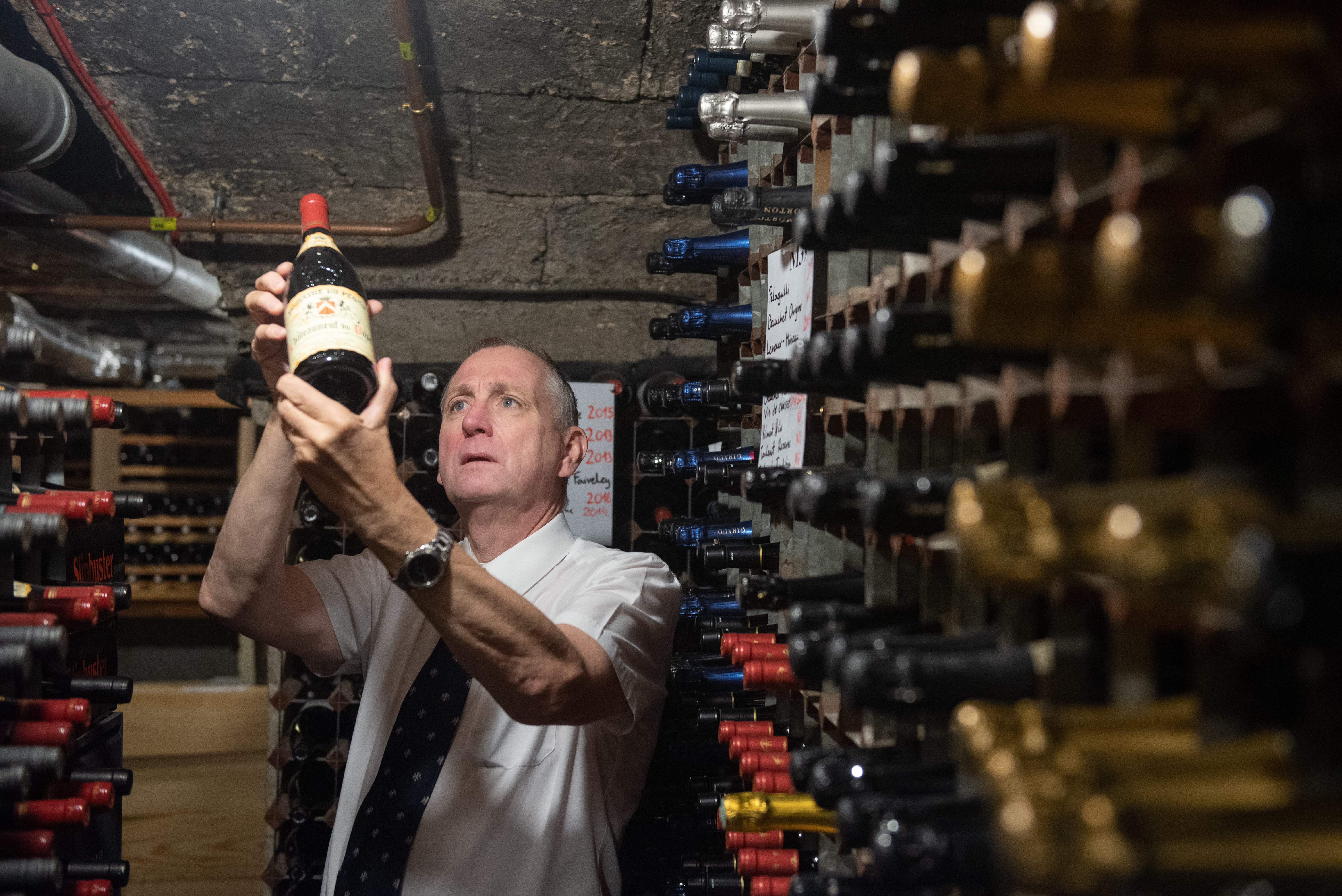 Robert Saberton-Haynes in the wine cellar