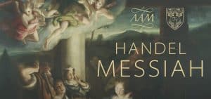 painting of the nativity with Handel Messiah text on top