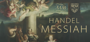 painting of the nativity with Handel Messiah text on top