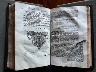 Certaine godly prayers, with torn corner. Note catchword 'certaine' on the left hand side, which is often in evidence in copies with the Godly Prayers removed.