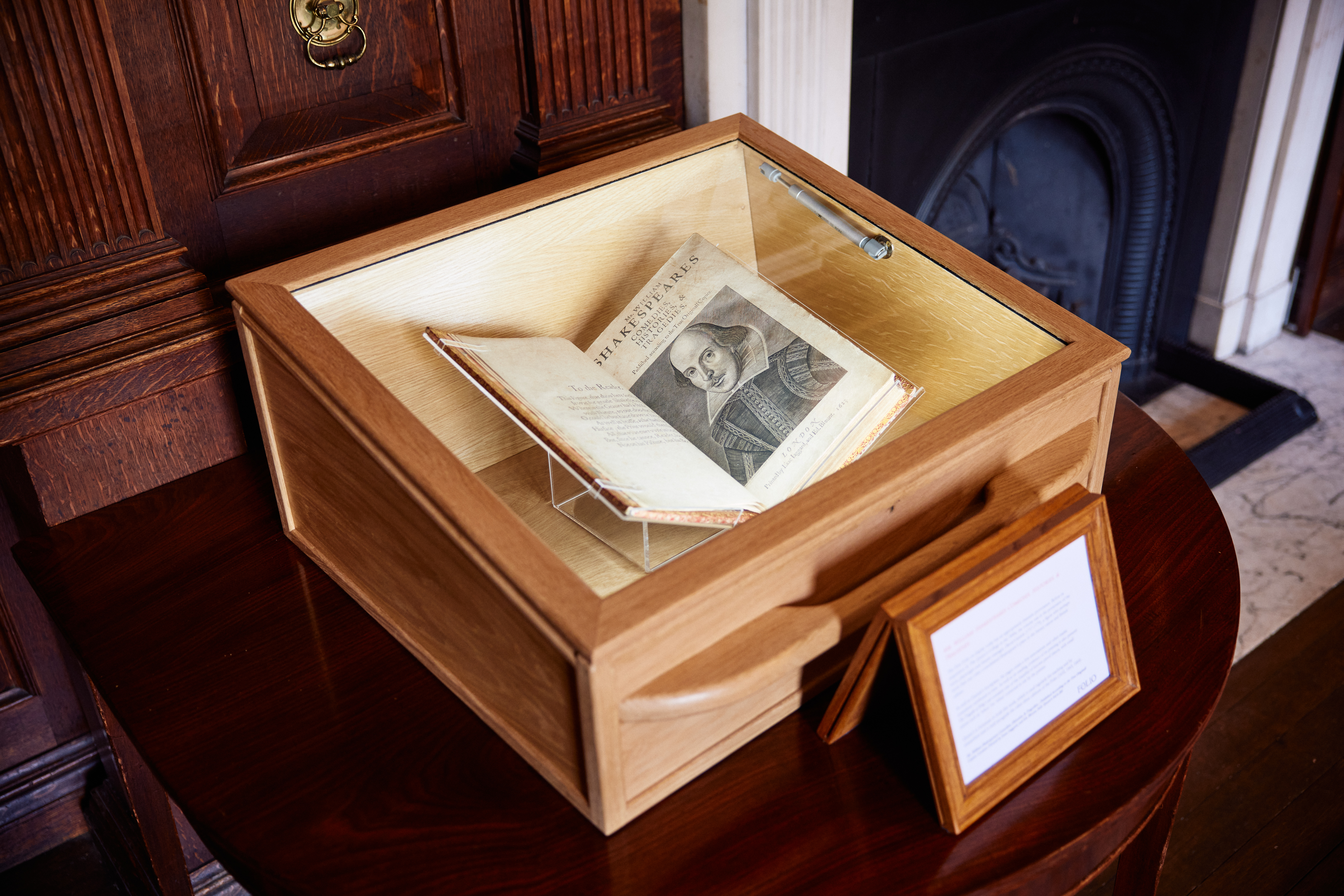 The bespoke wooden display case for the First Folio