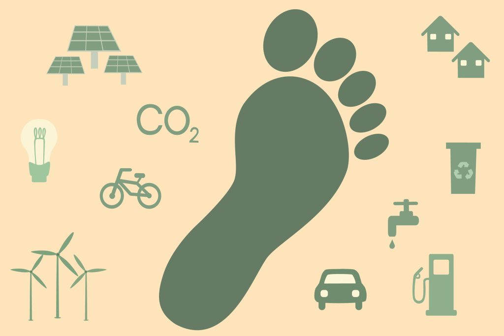 Carbon Footprint Concept With Environmental Icons And Human Foot Icon