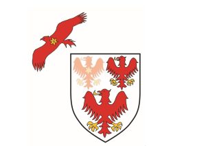 Queen's College crest with one eagle flying off