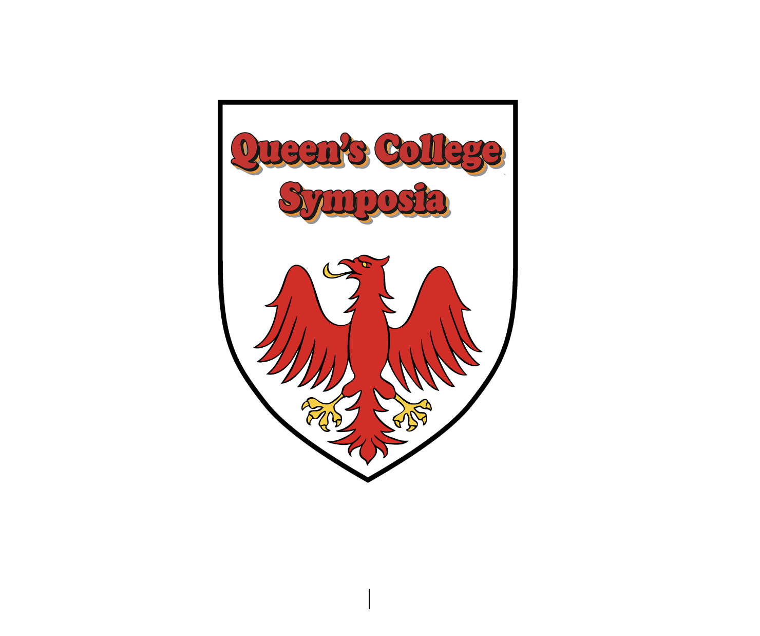 QCS logo with red eagle underneath text that says 'Queen's College Symposia'