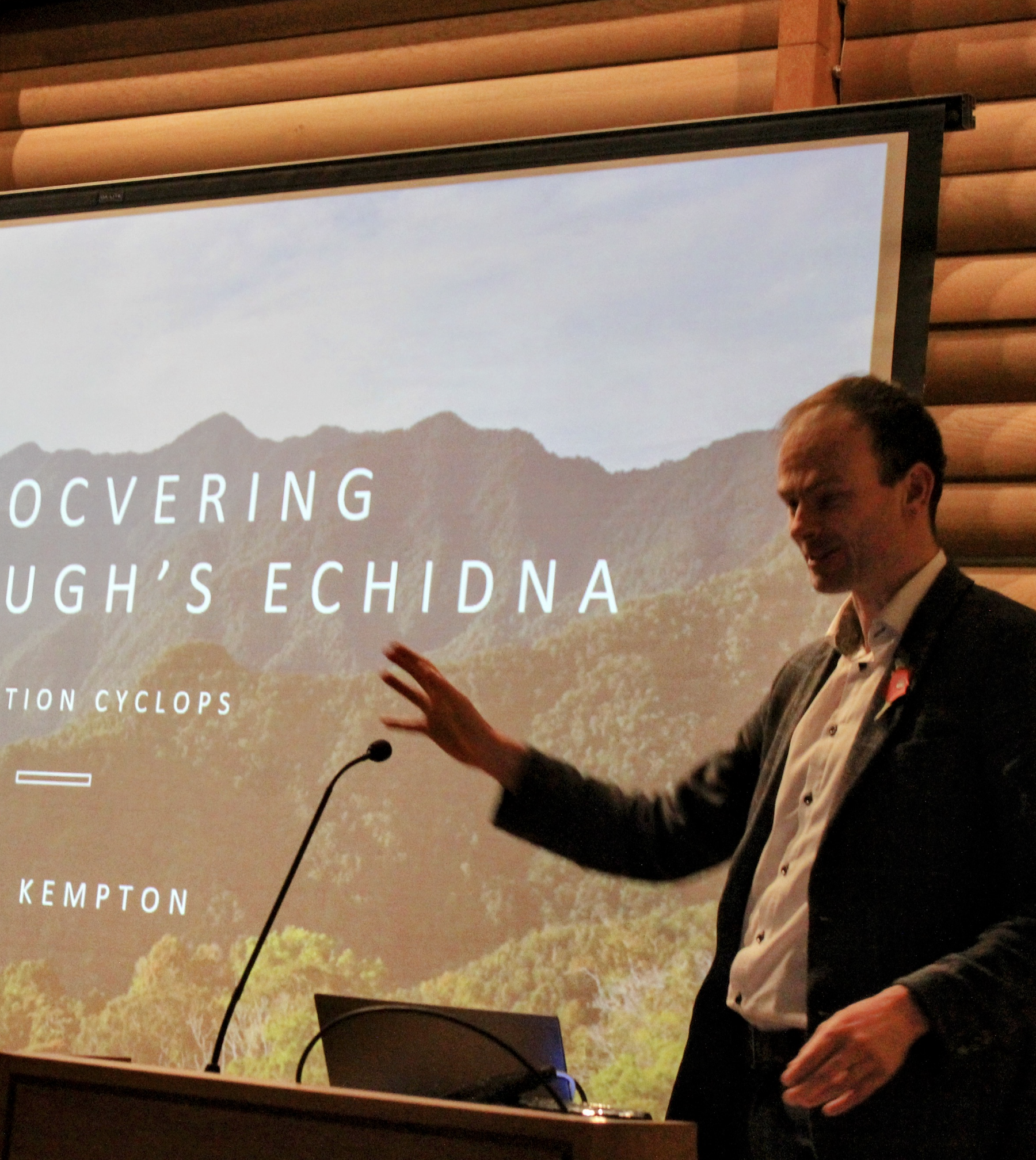 James Kempton speaking in the Shulman Auditorium