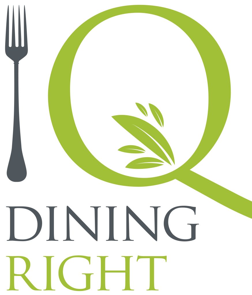 Dining Right logo: a green letter Q in the space where a dinner plate would sit with fork and knife either side