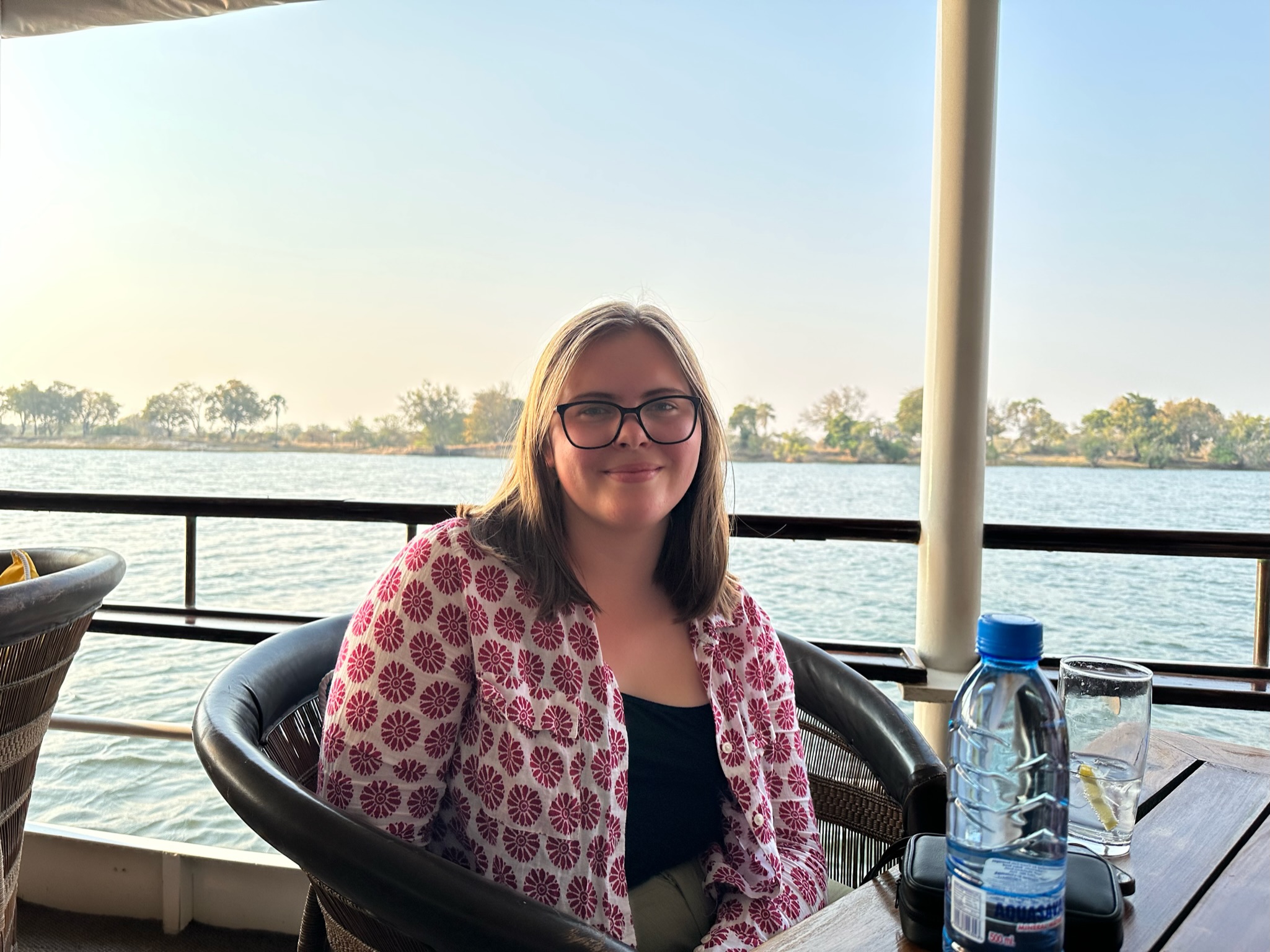 Rosanna with the sea in the background