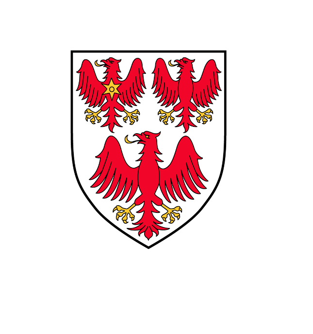 Queen's College coat of arms with three red eagles