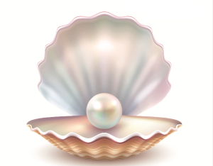 illustration depicting an open oyster with a pearl inside