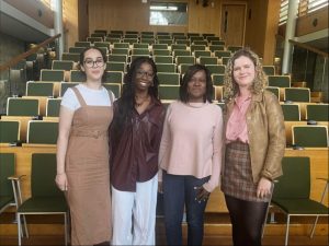 From left: Ethnic Minority JCR Reps Soumia Bouda and Angelica Kanu, Jacky Wright and JCR President Roisin Quinn in the Shulman Auditorium.