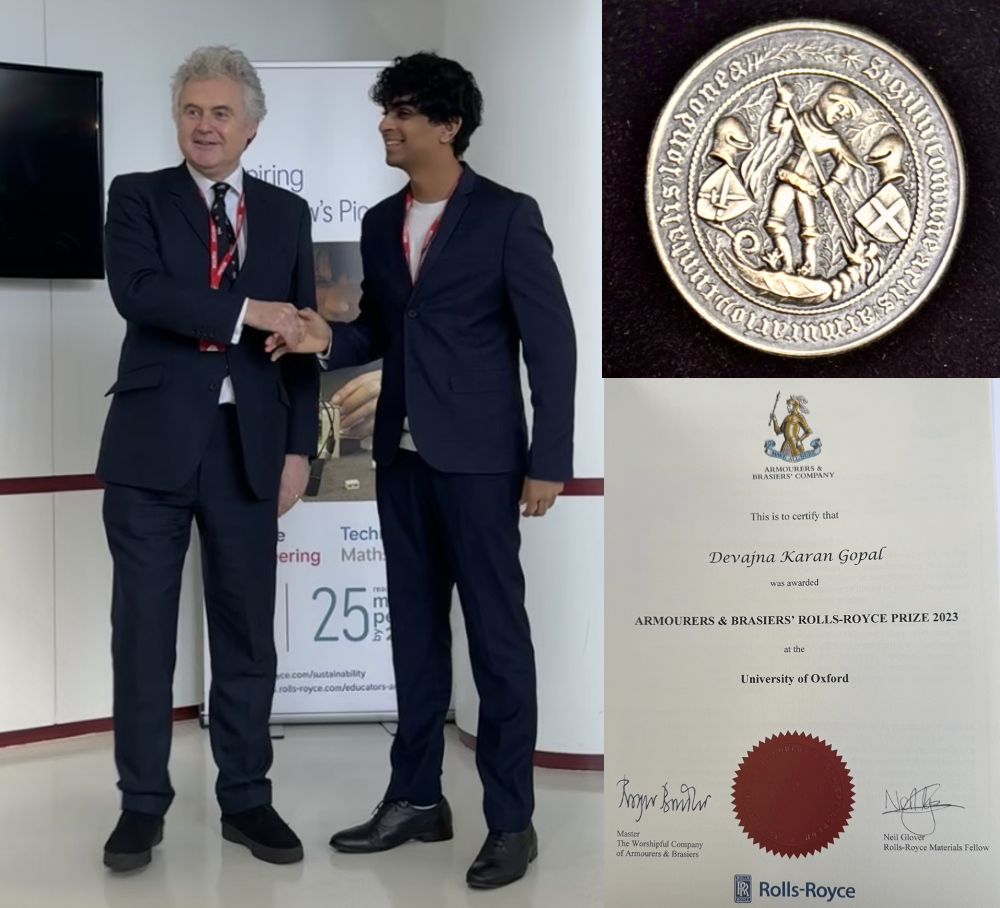 Devajna K Gopal receiving his prize pictured alongside the prize certificate