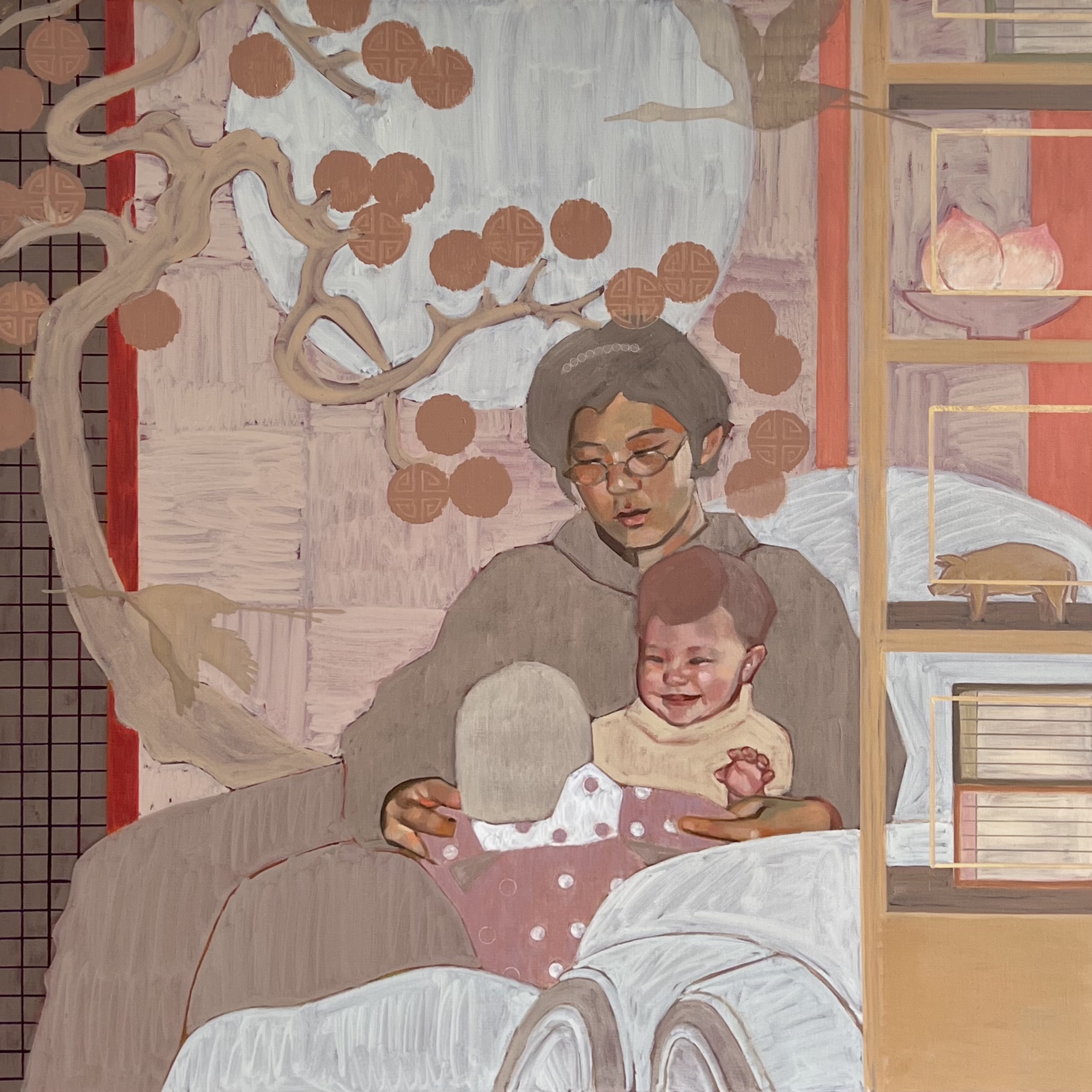 Painting of woman with chid on her lap by Kayoon Anderson