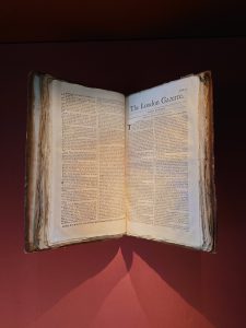 Photograph of old, bound newspaper