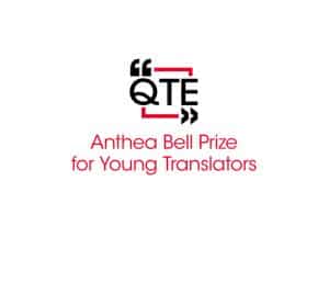 ogo for Anthea Bell Prize with QTE in a red square with two kinds of quotation marks and the text 'Anthea Bell Prize for Young Translators' in red underneath