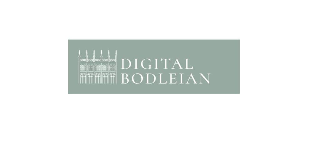 Image of the Digital Bodleian logo. It features the line-art illustration of the exterior of the Divinity School used by all Bodleian Libraries subdivisions, with the words ‘Digital Bodleian’ stacked on the right-hand side of the illustration.