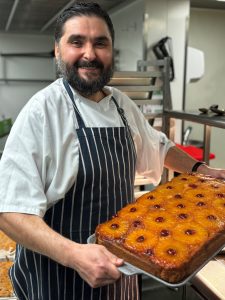 Bobby with pineapple upside down cake