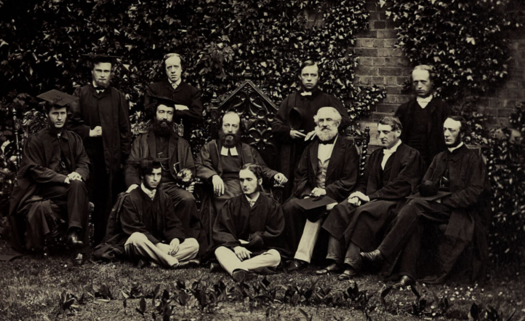 Robert Laing pictured in a black and white class photo at Radley College in 1863.