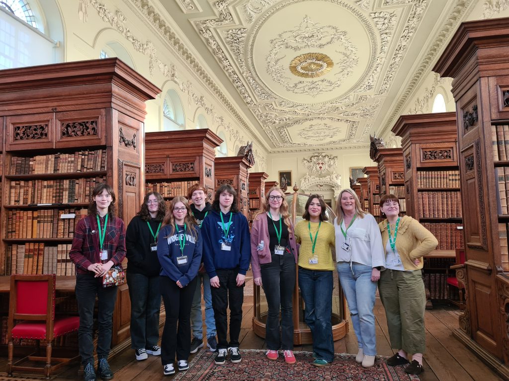 Workington and Whitehaven Students in the Upper Library at The Queen's College, Oxford. (The Access Project.)