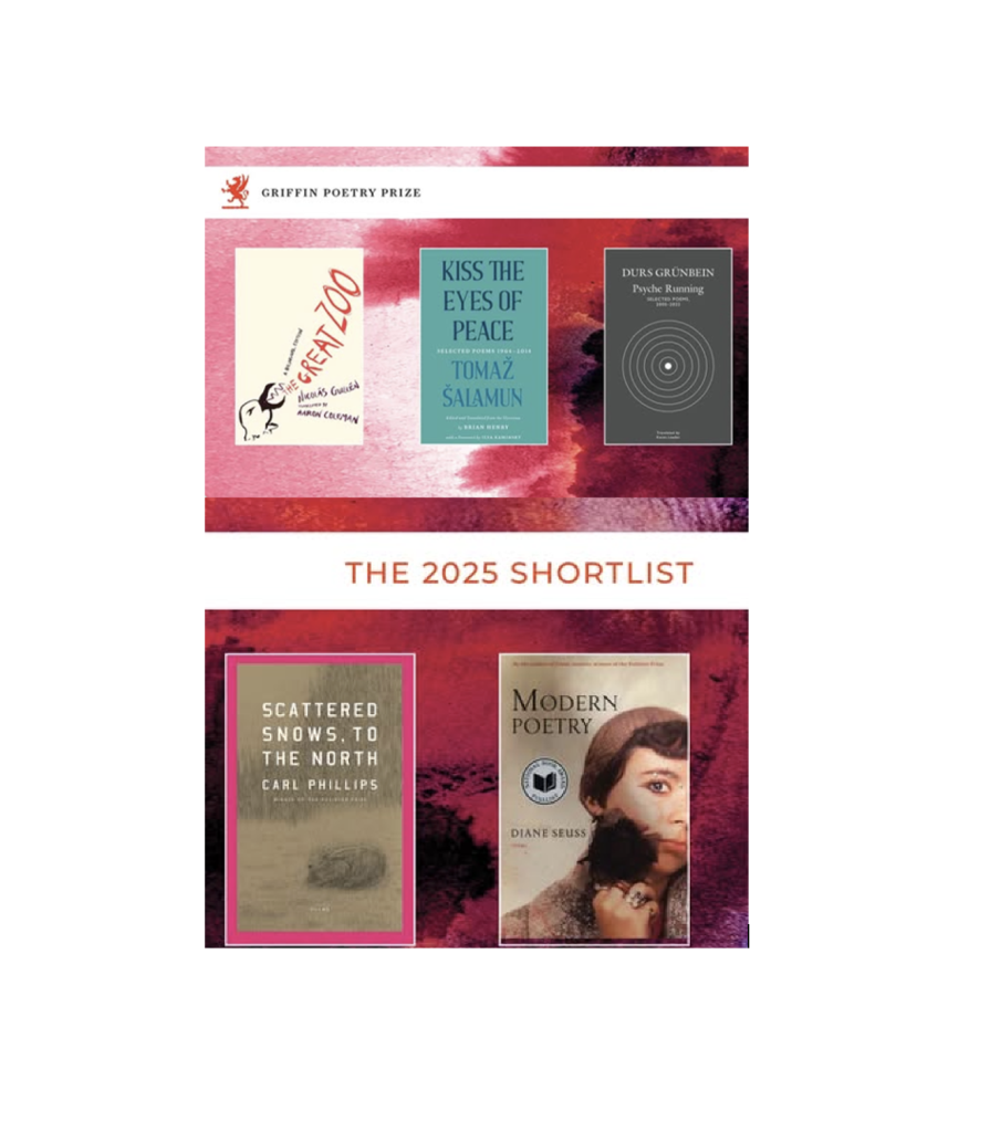 a collage of the shortlisted book covers for the Griffin Prize