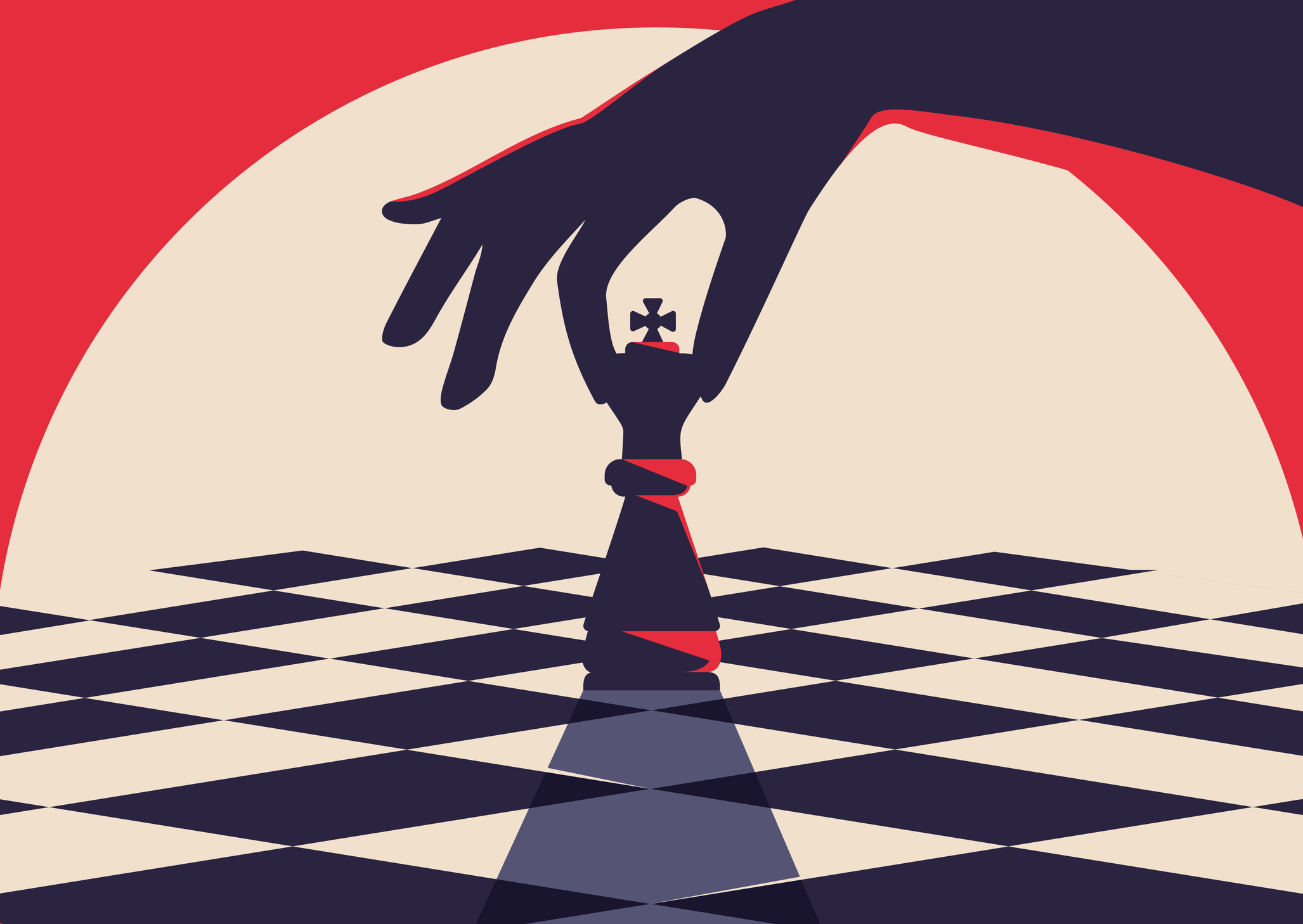 Banner template with hand holding chess piece. Strategy concept art in flat design. Credit:Sergei Krestinin