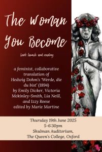 poster for the book launch showing a female form with flowers in her hair
