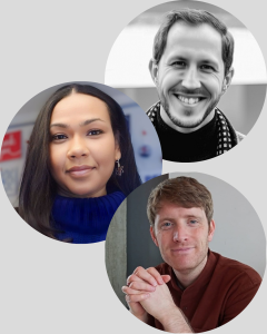 three overlapping profile photos, each in its own circular frame: Mats van Es, Nakita Noel and Jeremy Page