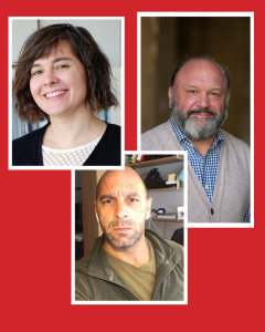 Amanda, Jose and David profile photos on a red background