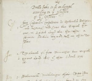 A book page from 1613 with the title 'Double books to be exchanged according to [the] pleasure of...'