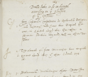 A book page from 1613 with the title 'Double books to be exchanged according to [the] pleasure of...'