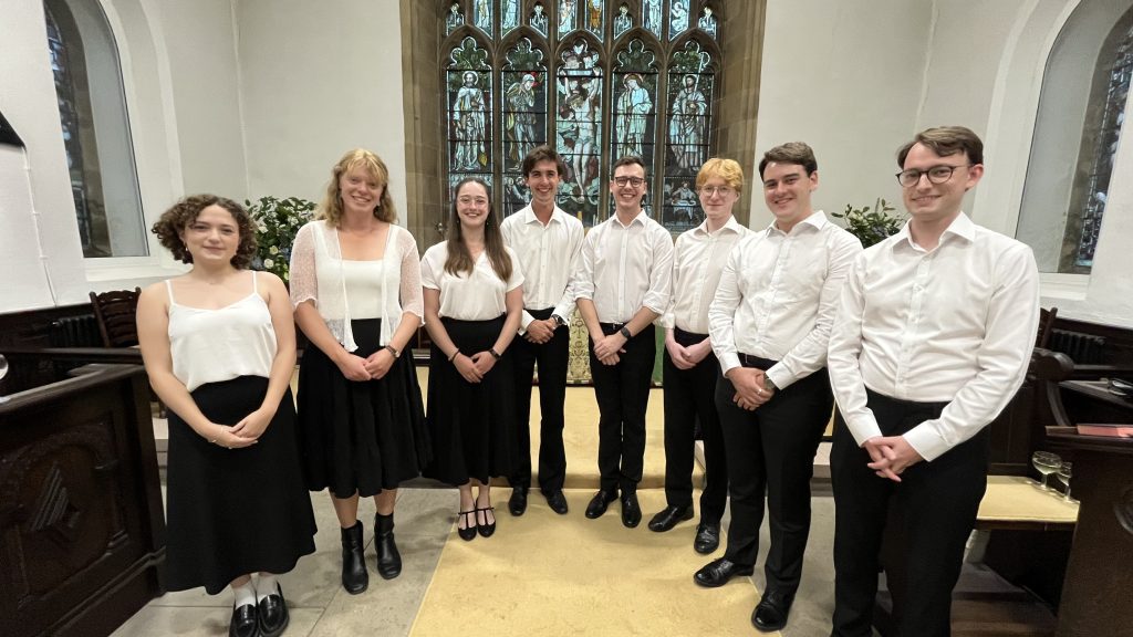 Group photo of 8 singers for the Eglesfield Consort
