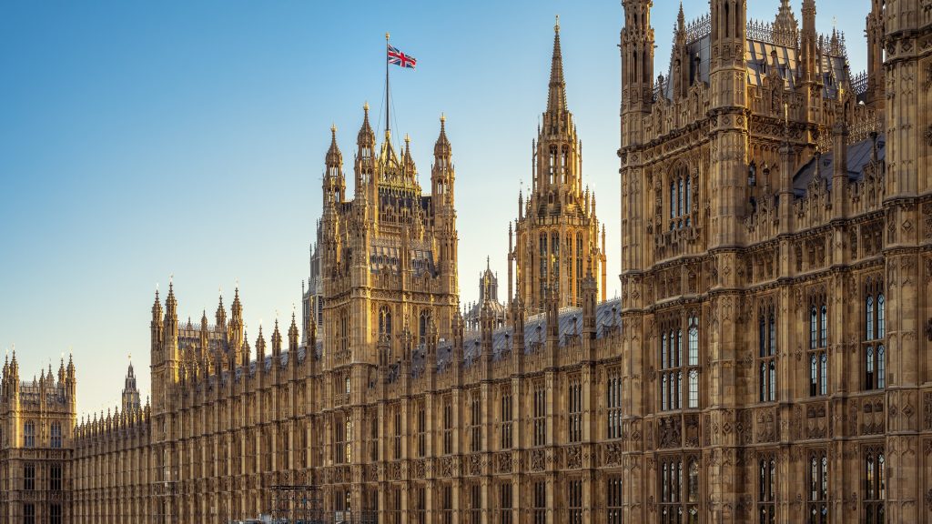 the facade of the palace of westminster during sunset, london