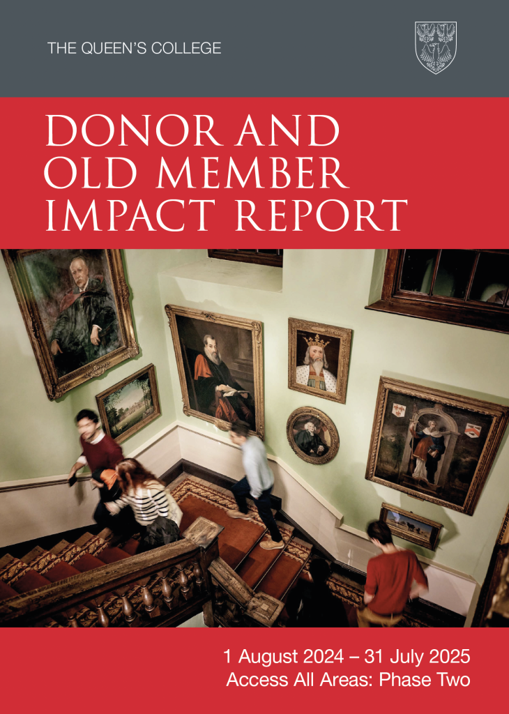 Donor Impact Report cover showing staircase to the Senior Common Room