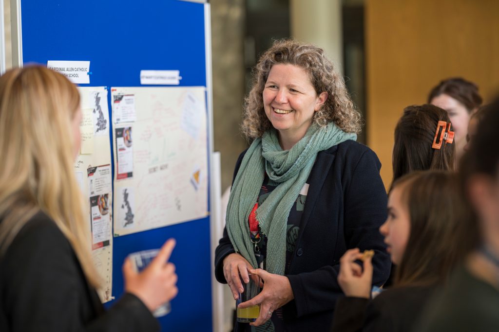 Charlotte Ryland pictured at the These show the Think Like a Linguist celebration day in the Shulman Auditorium