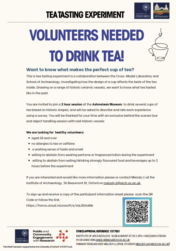 tea-tasting experiment call for participants poster with the title 'volunteers needed to drink tea'
