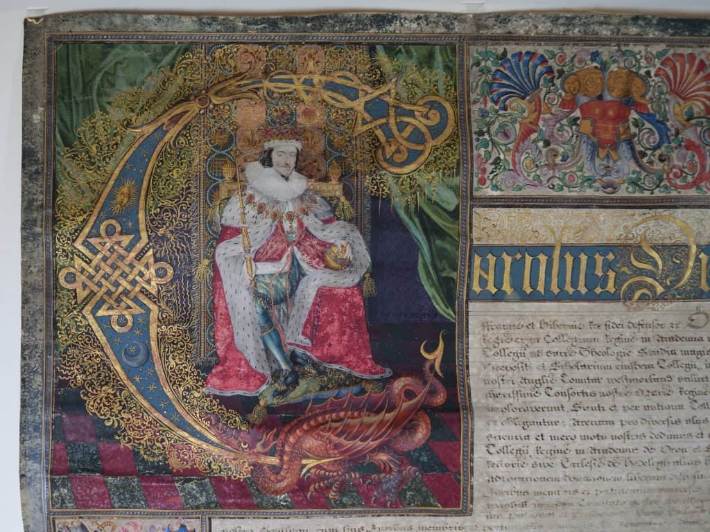Illuminated capital from the Letters Patent of Charles I (2V26)