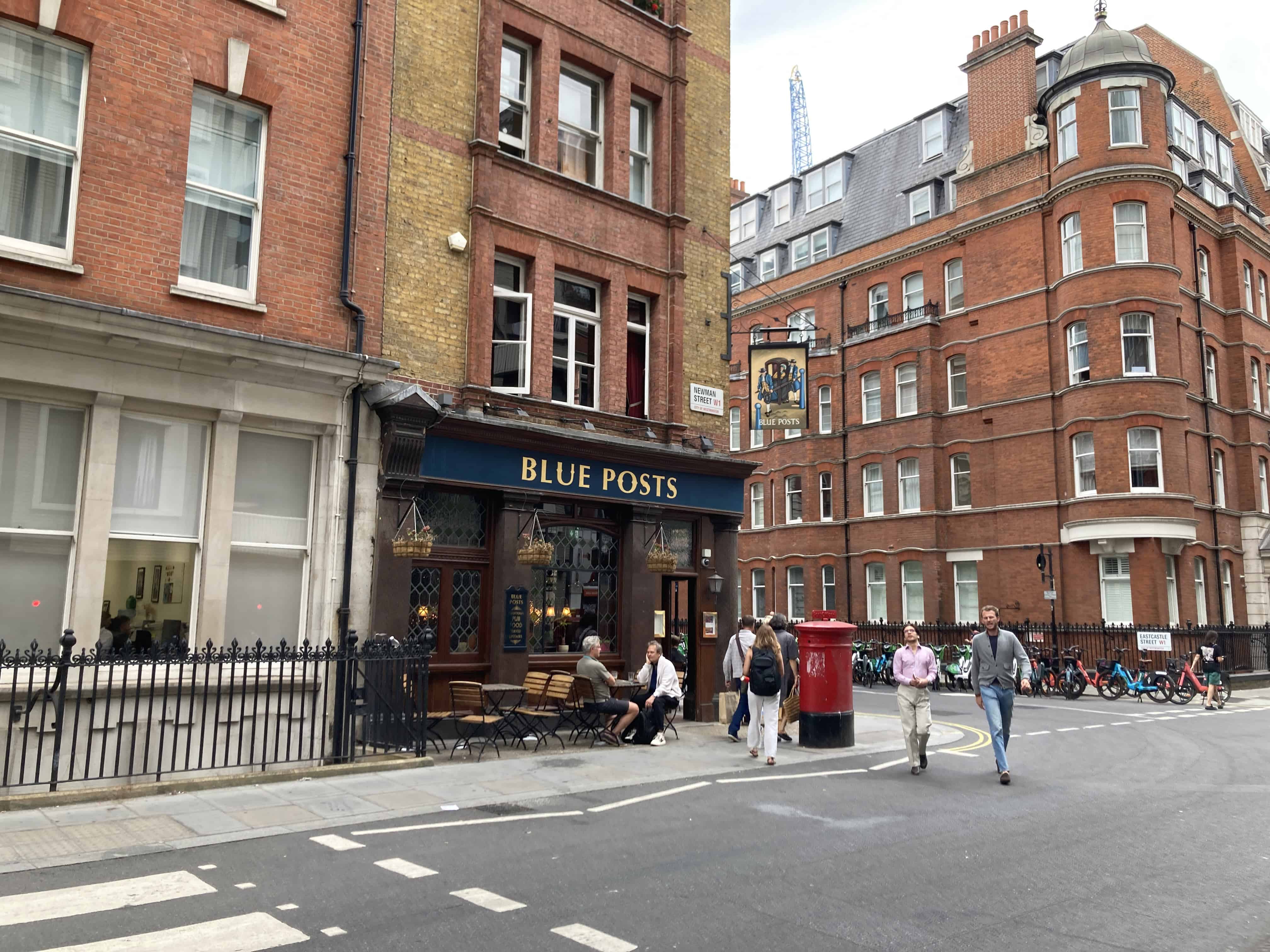 Frontage of The Blue Posts, Newman Street, London