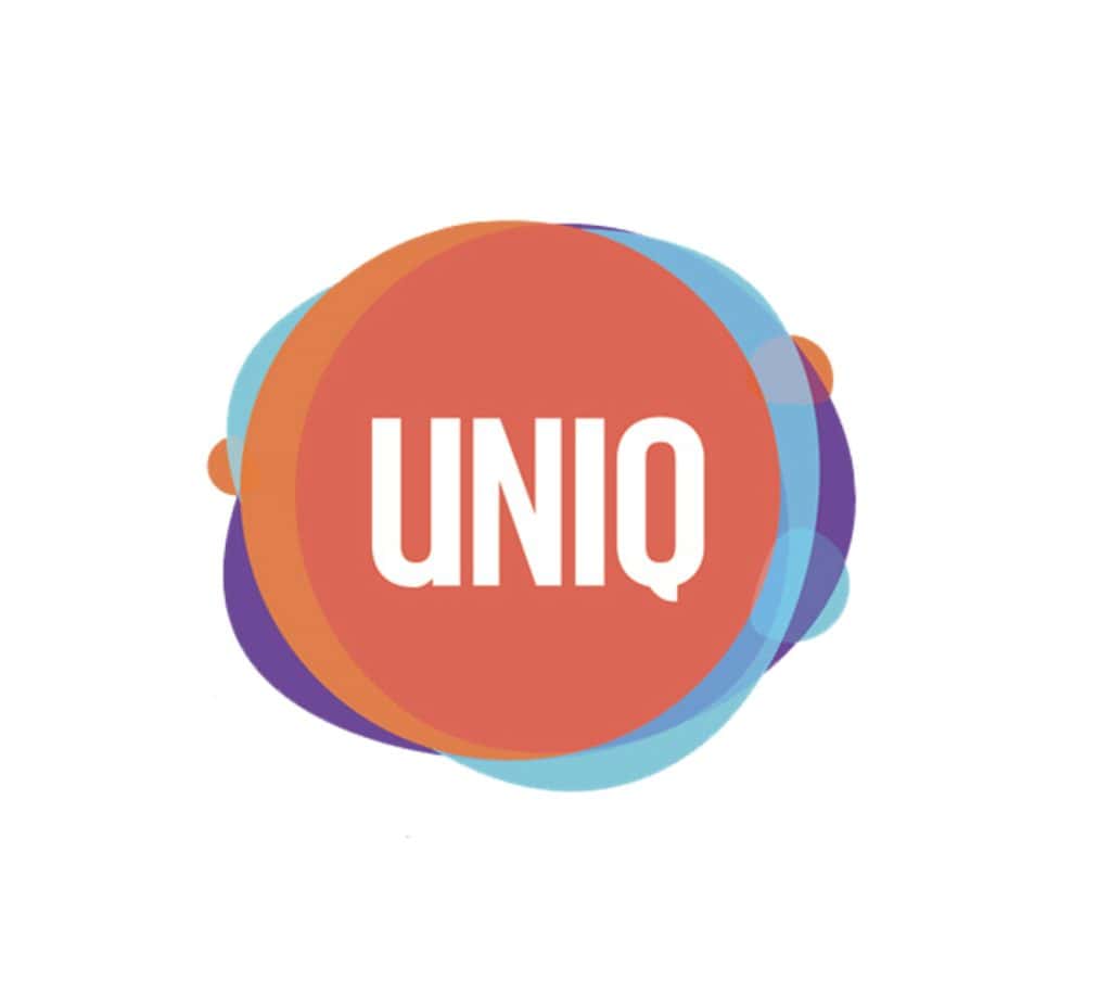 UNIQ logo with overlaid circles in different colours and white text: UNIQ.